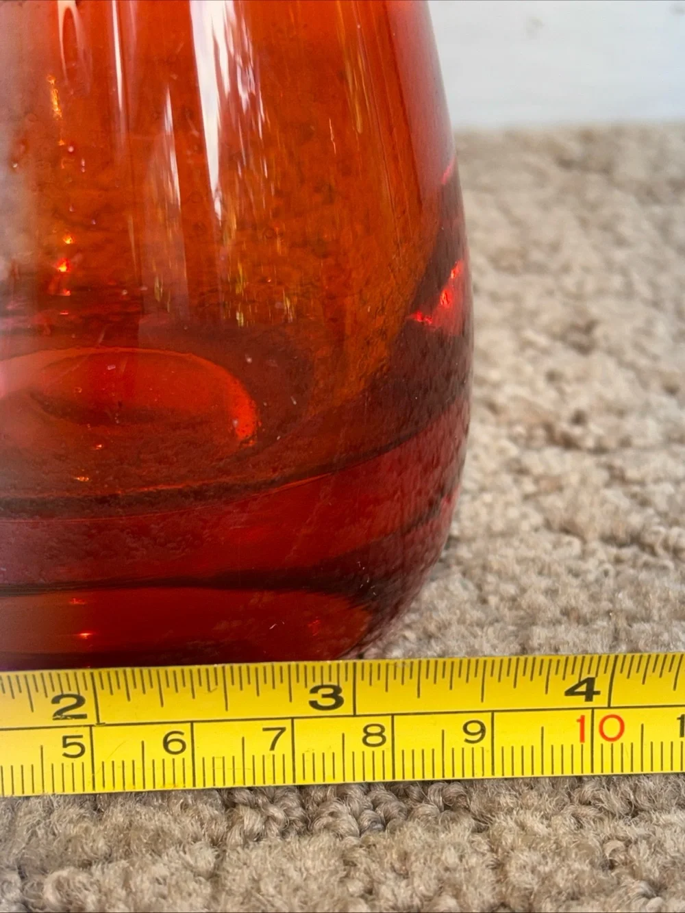 Vintage Viking glass orange Bud Vase with Yellow scalloped Rim